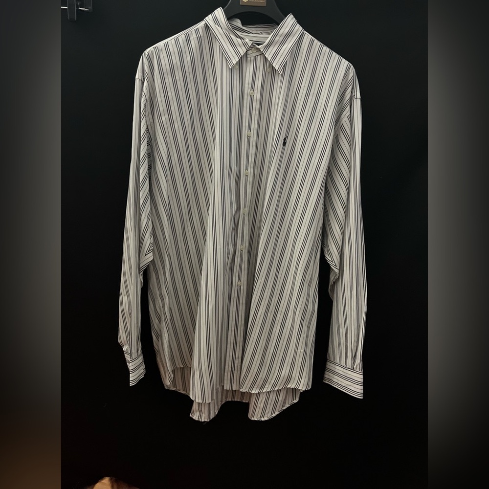 Ralph Lauren XXL  Black/White Striped Long Sleeve  Button Shirt 100% Cotton